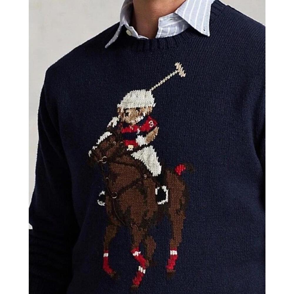 Polo Ralph Lauren $428 Men's Big & Tall  3XLT Bear Big Pony Knit Sweater Navy - Picture 2 of 4